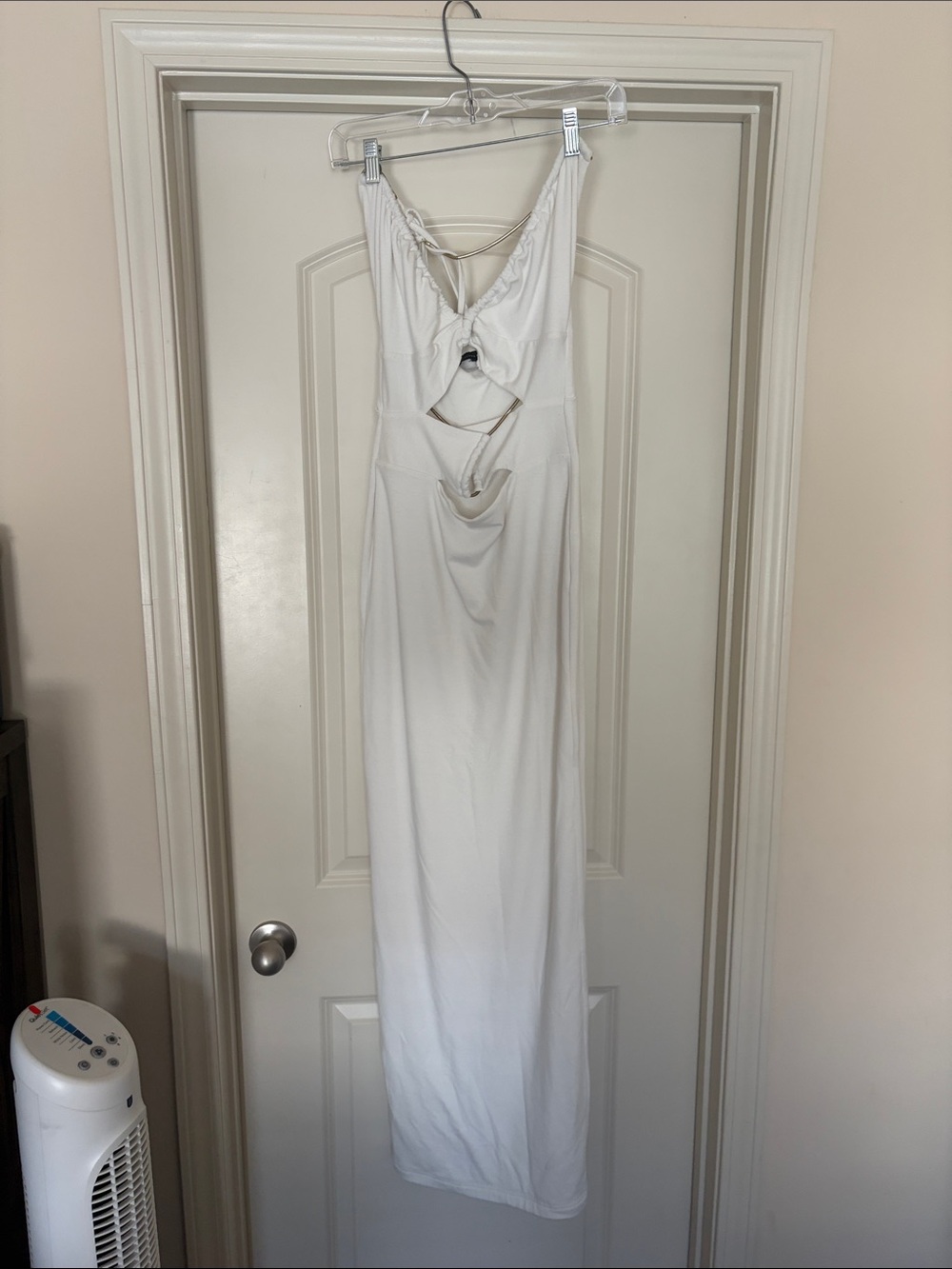 White Cutout Maxi Dress with gold Ties